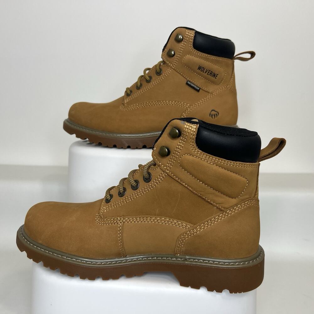 Wolverine Men’s 8.5 M Waterproof Leather Work Boots Slip Oil Resistant Brown Tan